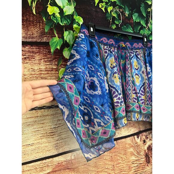 Zara High Waisted Lined Mini Skirt Boho Aztec Royal Blue Swing Asymmetric M NWT - Picture 3 of 9